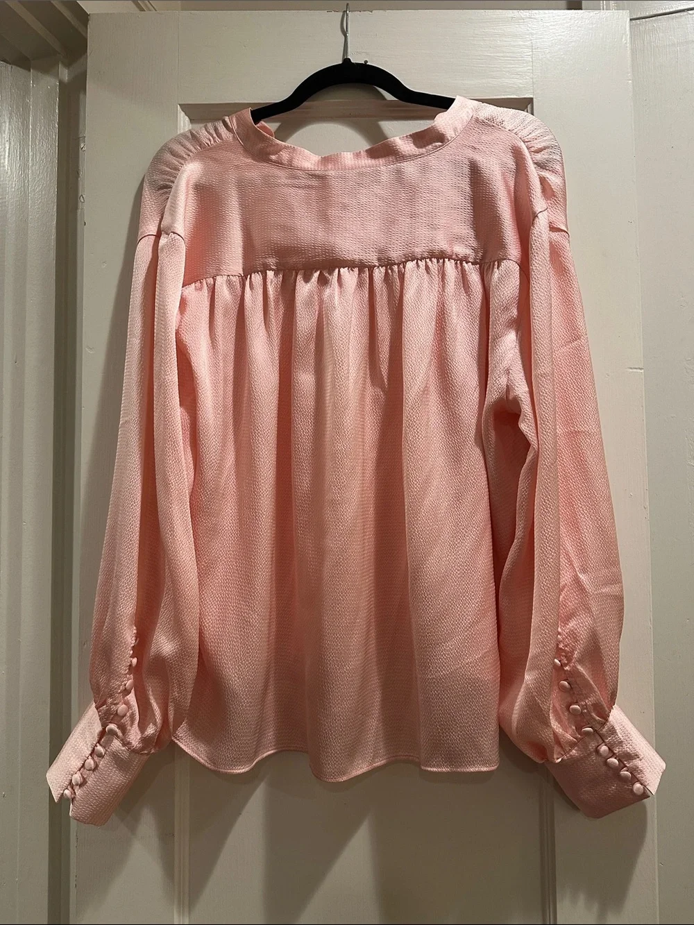 Women's Pink Button-Front Long Sleeve Blouse
